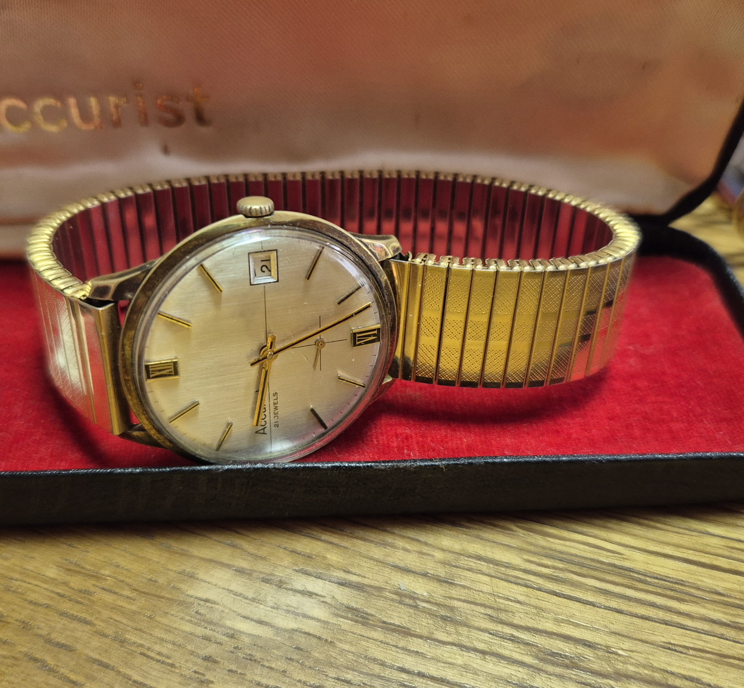 Accurst, fully marked, gold plate, manual wind in working or
