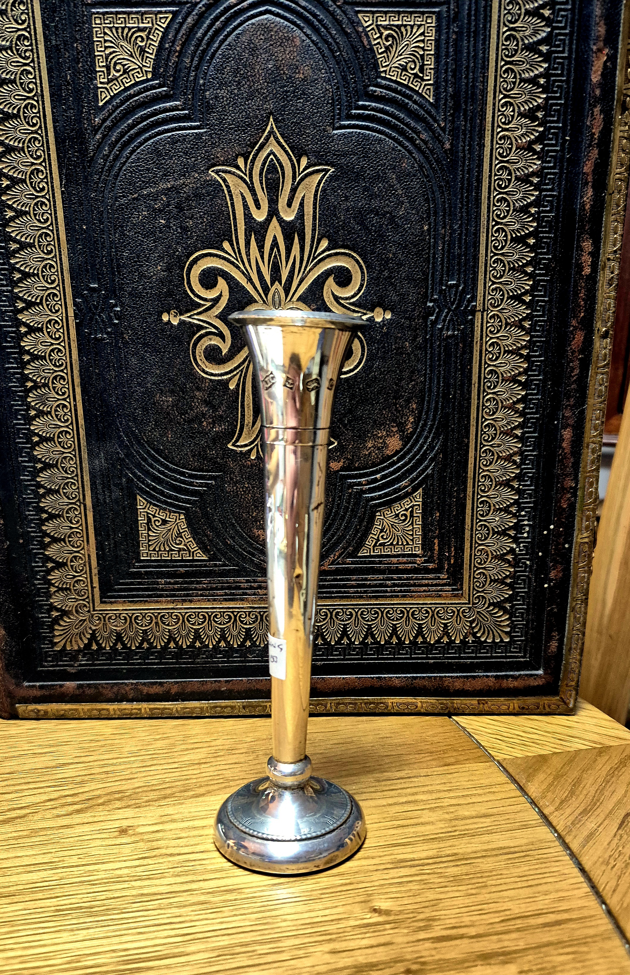 Antique silver large stem vase