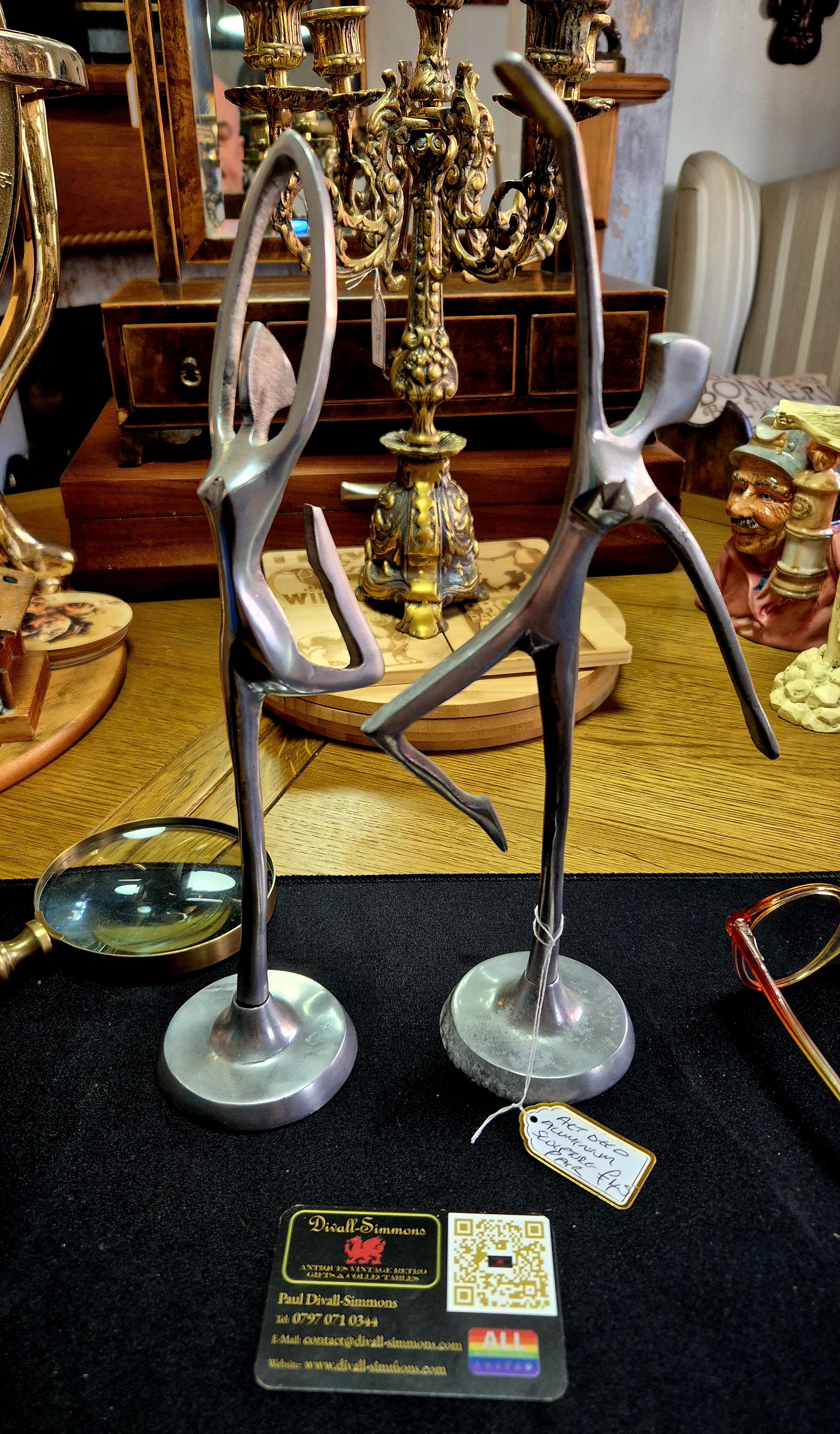 Art-Deco style aluminium cast sculptures of ladies dancing
