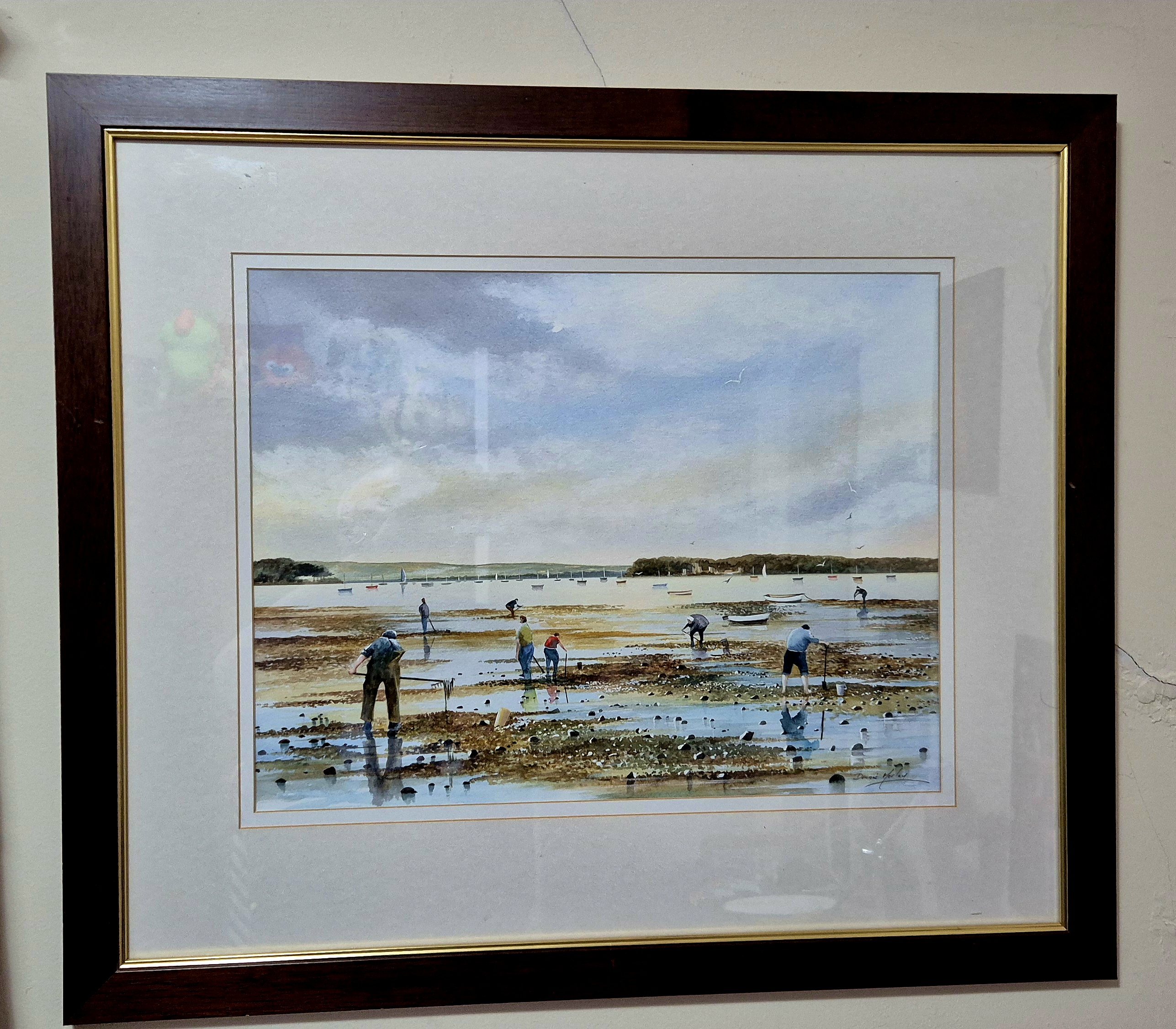 cockle pickers by Denis Horley framed and glazed