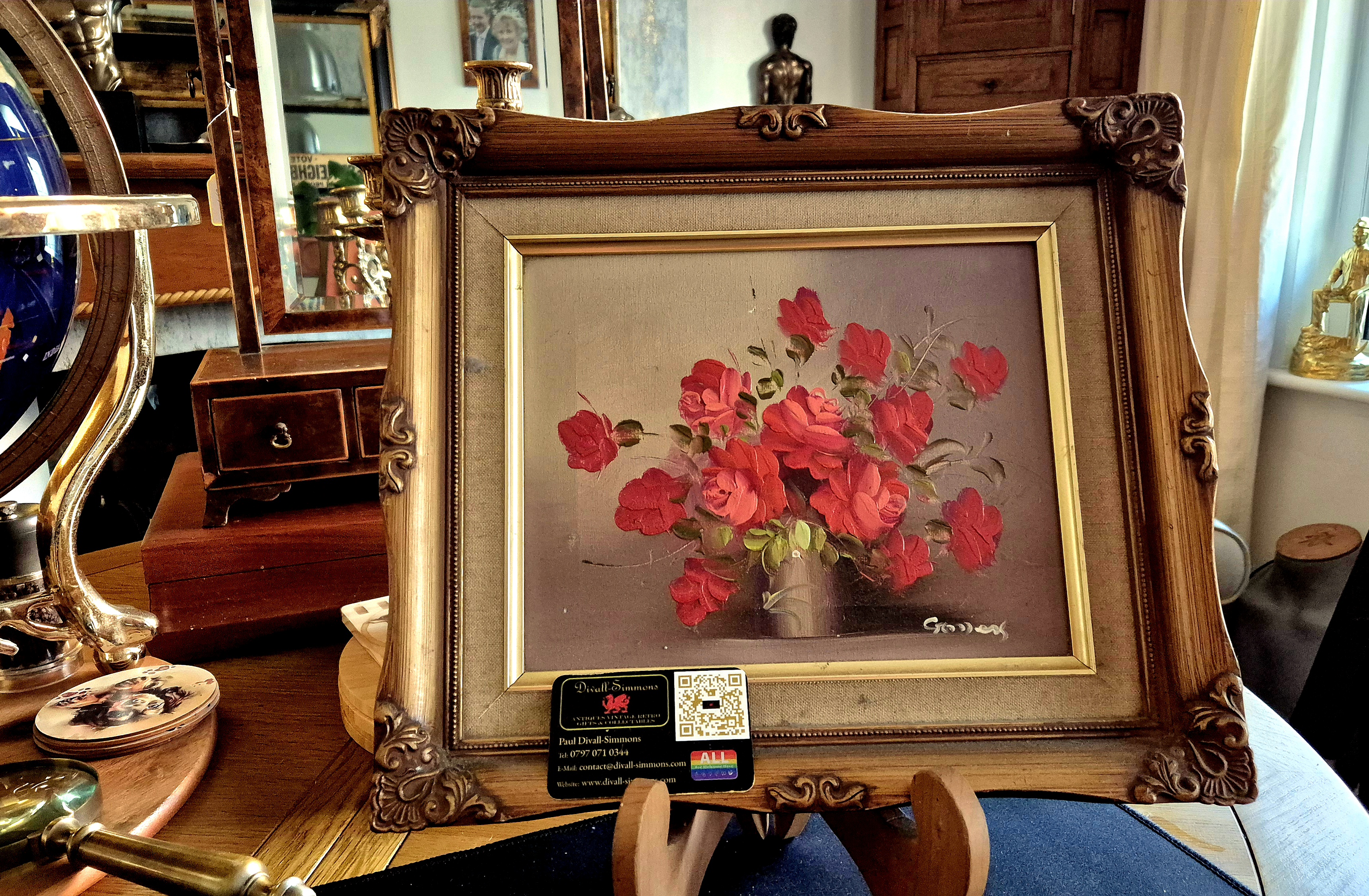 Original Signed Oil Painting of Roses in Vase
A charming or